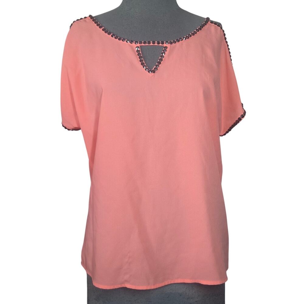 Bright Embellished Neckline Blouse Size Medium